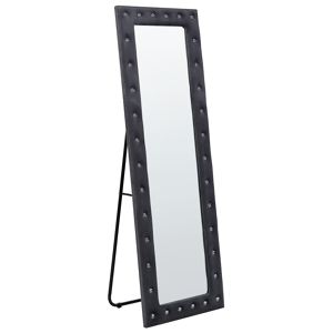Beliani Espelho de pé com moldura em veludo cinzento escuro 50 x 150 cm vidro em acrílico moldura decorativa glamour decoração de parede