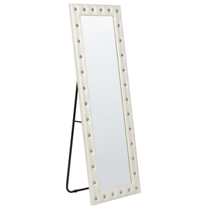 Beliani Espelho de pé com moldura em pele sintética branca 50 x 150 cm vidro em acrílico moldura decorativa glamour decoração de parede