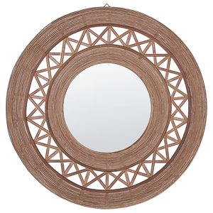 Beliani Espelho de parede em bambu castanho claro ø 62 cm moldura artesanal padrão geométrico decorativo boho rústico
