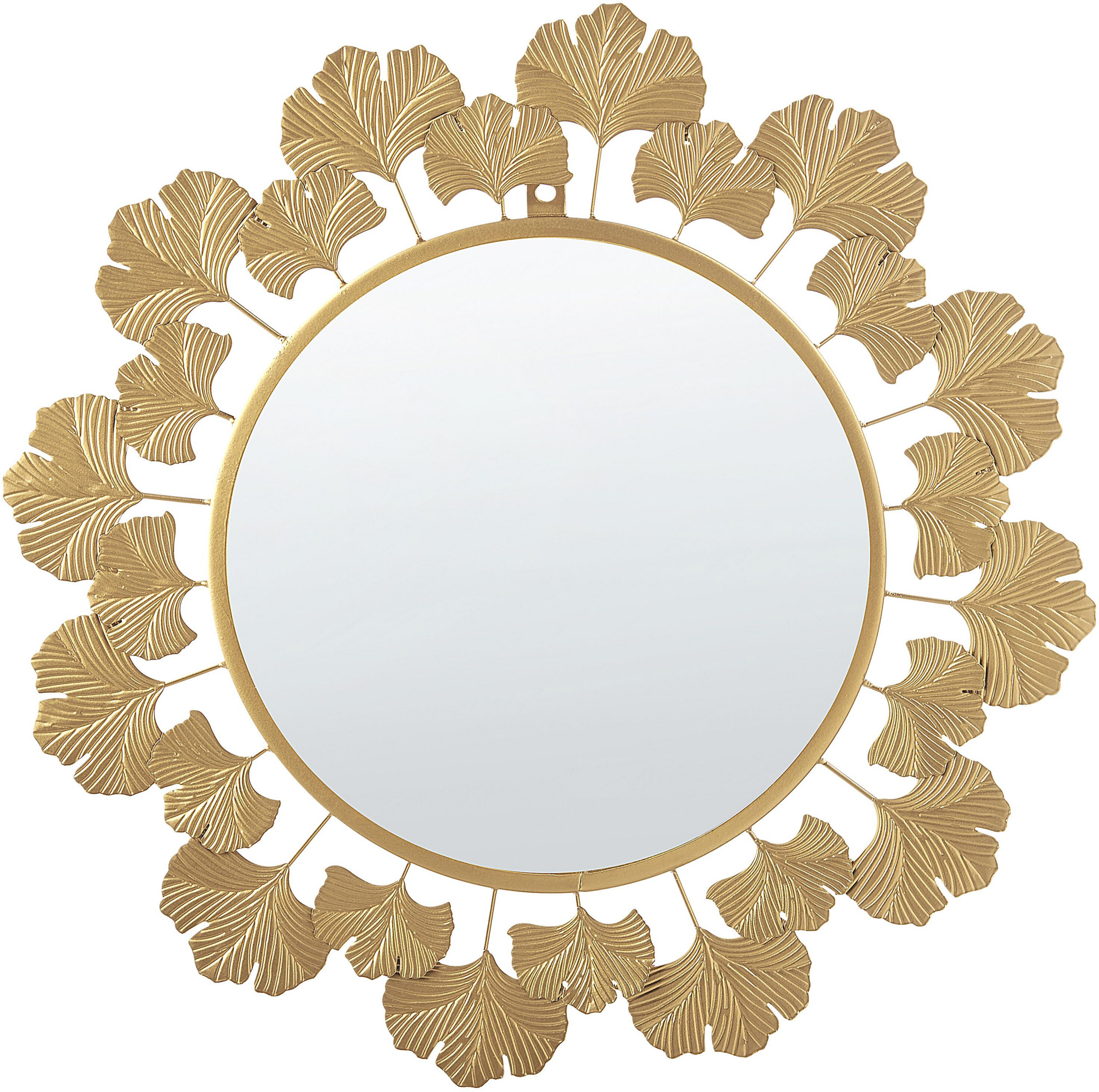 Beliani Espelho decorativo redondo em metal dourado 49 cm folhas de gingko biloba estilo glamour sala quarto corredor