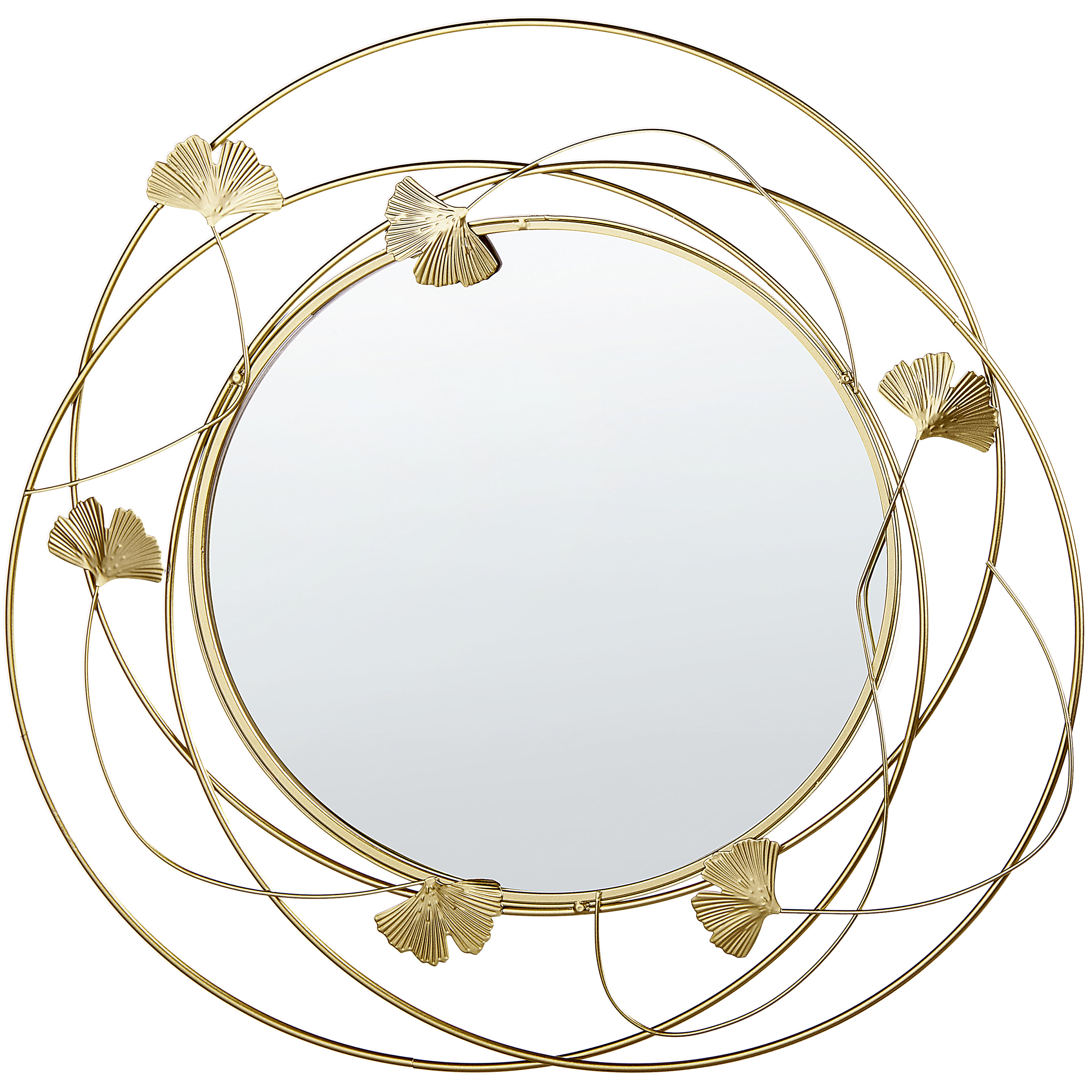 Beliani Espelho decorativo redondo em metal dourado 47 cm folhas de gingko biloba estilo glamour sala quarto corredor