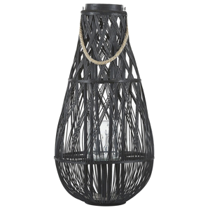 Lanterna preta em madeira de bambu e vidro 77 cm uso em interior e exterior estilo escandinavo