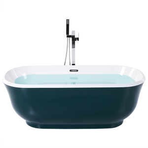 Banheira autónoma em acrílico sanitário azul esverdeado 170 x 77 cm formato oval de design moderno