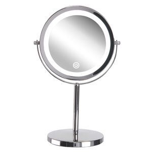 Beliani Espelho de mesa em metal prateado ø 20 cm com iluminação LED dupla face com função de aumento