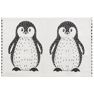 Tapete preto de algodão branco 60 x 90 cm com estampa infantil de pinguim