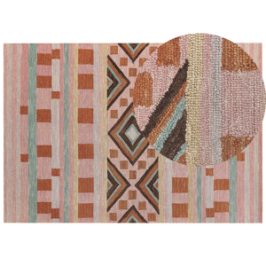 Tapete de lã multicolor 160 x 230 cm bordado à mão padrão geométrico boho sala de estar quarto