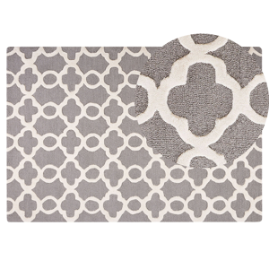 Tapete cinzento de lã 140 x 200 cm feito à mão motivo geométrico estilo moderno