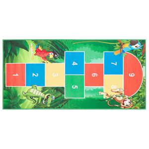 Tapete de poliéster com jogo em verde e com animais 80 x 150 cm
