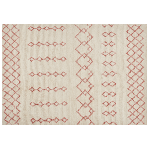 Tapete de algodão creme e rosa 160 x 230 cm padrão geométrico tufado à mão pelo curto sala de estar quarto