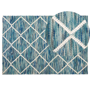 Tapete azul de lã retangular 140 x 200 cm para quarto ou sala de estar em estilo escandinavo e moderno