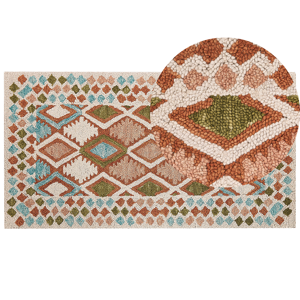 Tapete de Lã Multicolor 80 x 150 cm Bordado à Mão Padrão Geométrico Boho Sala de Estar Quarto