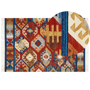 Tapete Kilim multicolor de lã 160 x 300 cm tecido à mão de estilo oriental rústico