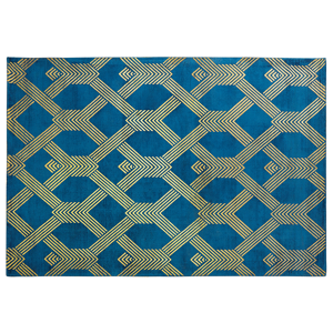 Beliani Tapete azul em viscose 160 x 230 cm com padrão geométrico feito à mão para sala de estar