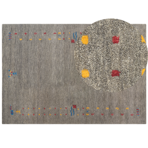 Beliani Tapete Gabbeh em lã cinzenta 160 x 230 cm retangular multicolor padrão geométrico tufado à mão estilo boho sala de estar quarto de crianças