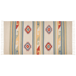 Beliani Tapete de área Kilim multicolor 80 x 150 cm tecido à mão tapete de parede e de chão padrão geométrico reversível franjas