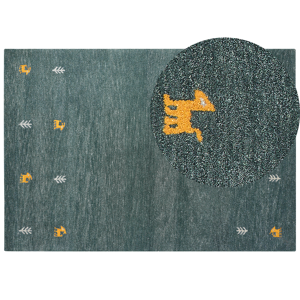 Beliani Tapete Gabbeh de lã verde escuro 160 x 230 cm feito à mão com motivos de animal design rústico interior