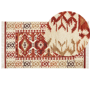 Beliani Tapete Kilim multicolor lã e algodão 80 x 150 cm feito à mão boho padrão patchwork com franjas