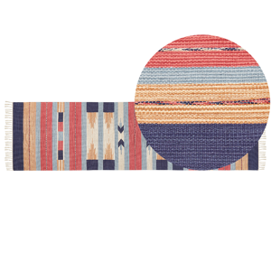 Beliani Tapete Kilim de algodão multicolor 80 x 300 cm tecido à mão reversível padrão geométrico com franjas tradicional boho sala de estar quarto