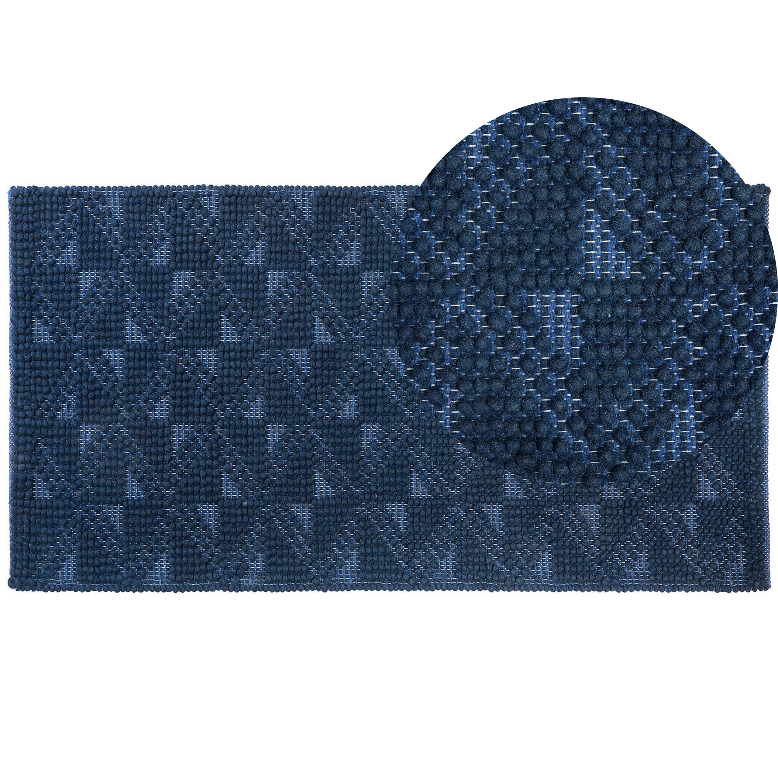 Beliani Tapete azul marinho de lã e algodão retangular 80 x 150 cm para quarto ou sala escandinavo