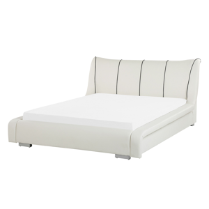 Cama de casal branca 140 x 200 cm cabeceira da cama de pele genuína, os restantes lados e outros elementos da cama de pele reciclada