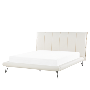 Cama de casal branca estofada em pele sintética 160 x 200 cm com cabeceira alta em estilo clássico para quarto moderno ou escandinavo