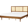 Beliani Cama em madeira de seringueira escura cama dupla de casal 180 x 200 cm com cabeceira trança vienense base ripas rústico minimalista