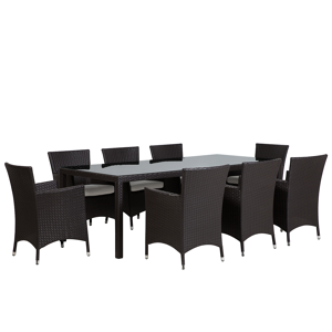 Conjunto de refeições de jardim castanho escuro em rattan sintético mesa e 8 cadeiras estilo moderno
