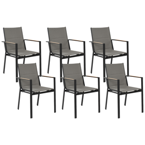 Conjunto de 6 cadeiras de jardim pretas estrutura de alumínio com almofadas design moderno