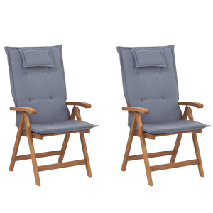 Conjunto de 2 cadeiras de jardim madeira acácia dobráveis almofadas azuis rústico