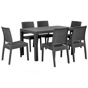 Conjunto de refeições de jardim cinzento grafite mesa e 6 cadeiras efeito rattan