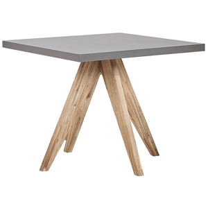 Mesa de jantar para jardim tampo cinzento em fibra de cimento e pernas em madeira de acácia 90 x 90 cm quadrada confortável para 4 pessoas