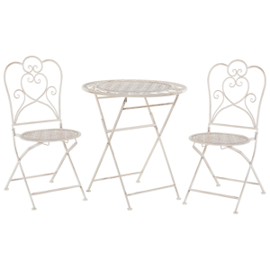 Conjunto de jardim creme de metal mesa e duas cadeiras dobráveis Design clássico e romântico