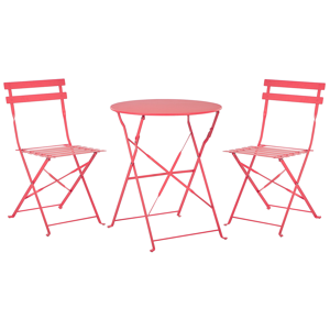 Beliani Conjunto de jardim em aço pintdo em vermelho com 2 cadeiras e mesa dobráveis design minimalista simples