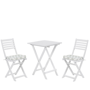 Beliani Conjunto de jardim branco em madeira de acácia de 3 peças com 2 cadeiras e 1 mesa dobrável com almofadas verde menta