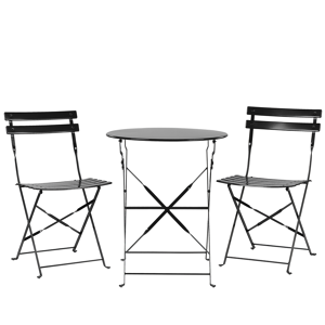 Beliani Conjunto de jardim em aço pintdo em preto com 2 cadeiras e mesa dobráveis design minimalista simples