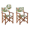 Beliani Conjunto de 2 cadeiras de diretor dobráveis de jardim tecido creme madeira escura de acácia tecido de substituição padrão flamingo