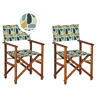 Beliani Conjunto de 2 cadeiras de diretor dobráveis de jardim tecido cinzento madeira escura de acácia tecido de substituição padrão geométrico