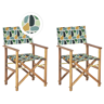 Beliani Conjunto de 2 cadeiras de diretor dobráveis de jardim em tecido cinzento madeira clara de acácia tecido de substituição em padrão geométrico