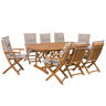Beliani Conjunto de jantar ao ar livre em madeira clara de acácia com almofadas taupe com 8 lugares e cadeiras dobráveis com design rústico