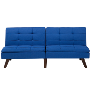 Sofá-cama de 3 lugares em tecido azul sistema click-clack e costas divididas moderna sala de estar escandinava