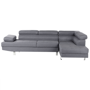 Sofá de canto em tecido cinzento com apoios de cabeça ajustáveis para sala de estar de design moderno