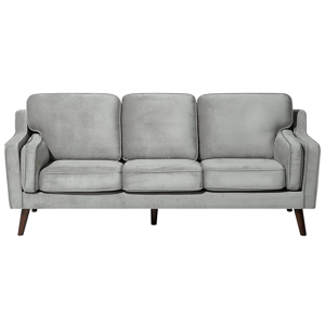 Sofá de 3 lugares estofado em veludo cinzento claro de alta qualidade e acolchoamento espesso para sala de estar com design retro