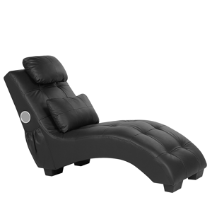 Chaise-longue em pele sintética preta com coluna Bluetooth embutida e porta USB