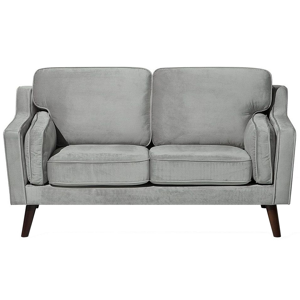 Sofá de 2 lugares estofado em veludo cinzento claro de alta qualidade e acolchoamento espesso para sala de estar com design retro