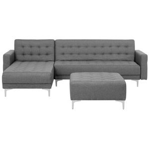 Sofá cama de canto cinzento claro estofado em tecido de 4 lugares versão à direita com repousa-pés estilo moderno