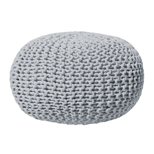 Pufe redondo cinzento claro em tricô de algodão 40 x 25 cm com saco de bolas de poliestireno incluído