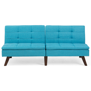 Sofá-cama de 3 lugares em tecido azul turquesa sistema click-clack e costas divididas moderna sala de estar escandinava