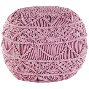 Pufe cilíndrico rosa de algodão com 40 cm de diâmetro estofamento de bolas de poliestireno