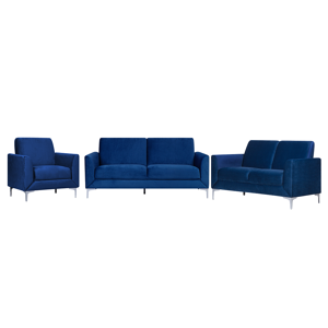 Conjunto de sofás estofados em veludo azul escuro com 3 + 2 + 1 lugares estilo glamour