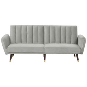 Sofá-cama estofado em veludo cinzento elegante estilo glam para sala de estar